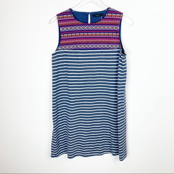THML | Boho Striped Embroidered Shift Dress - Picture 6 of 9